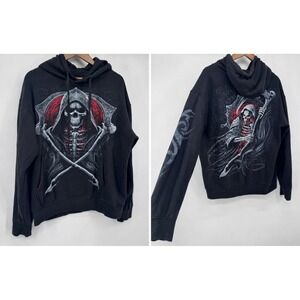 VTG Y2K Spiral Hoodie Grim Reaper's Portal Door Gothic Grunge Black Size XL